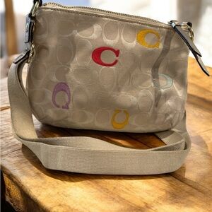 Coach Poppy Beige Shoulder Bag with Multicolor Accents